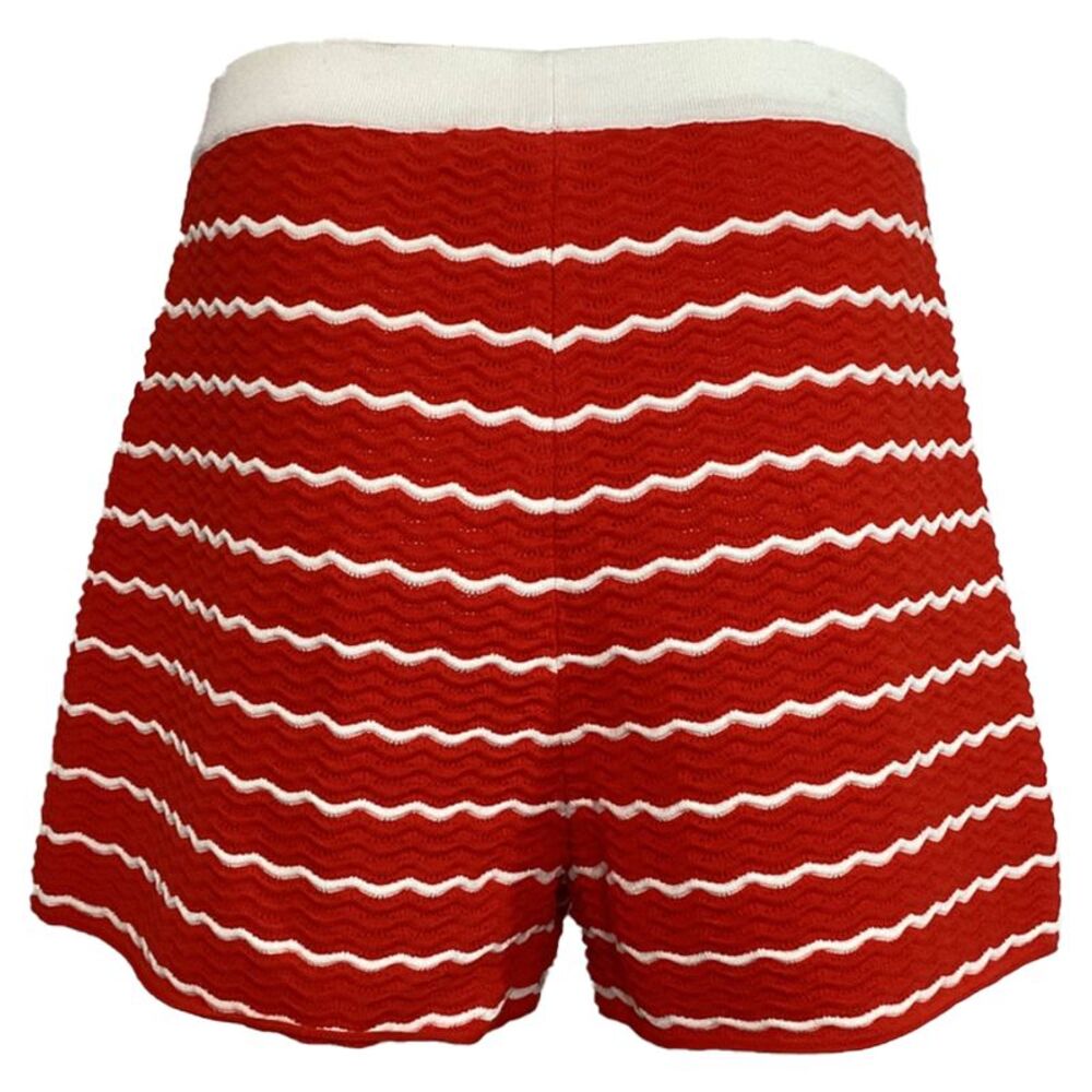 Carolina Herrera Striped Pointelle-Knit Shorts in Red Viscose - Picture 3 of 10